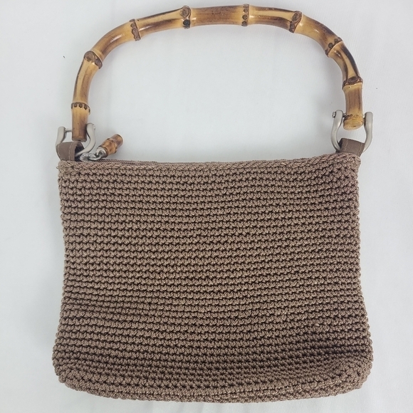 The Sak Handbags - The Sak Beige Crochet Wooden Handled Tote Bag with Silver Hardware